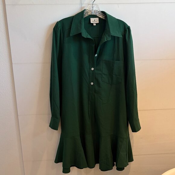 Tuckernuck Emerald Green Flounce Hem Shirt Dress Medium - Picture 2 of 6